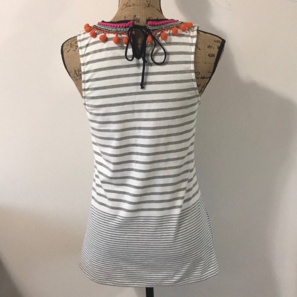 Anthropologie Women’s One September Pom Tank navy white stripe size small - Picture 2 of 7